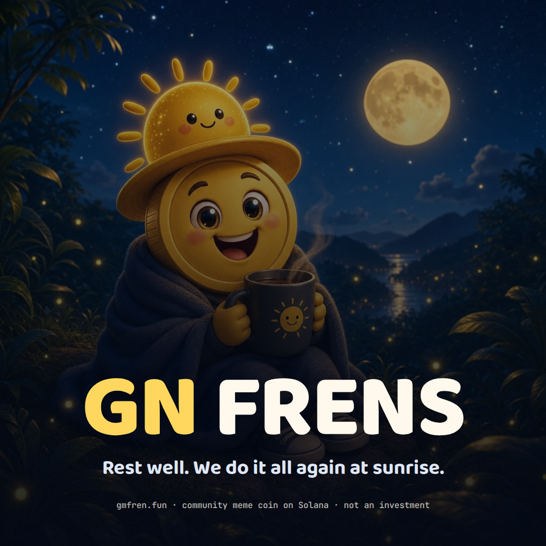 Night version of the mascot with the words GN frens
